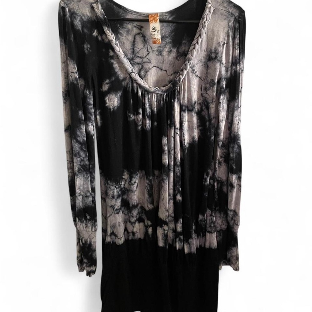 S-Twelve Charcoal and Light Gray Tie-Dye Top